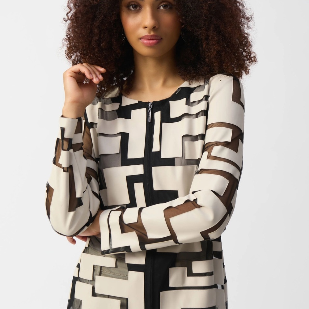 Joseph Ribkoff Mesh & Leatherette Fitted Jacket- Medium